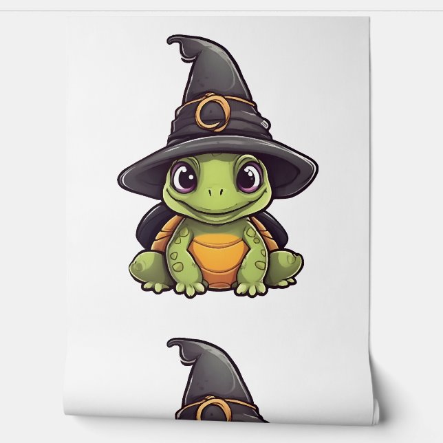 Cute Halloween turtle with a witch hat.  Wallpaper (Unrolling)