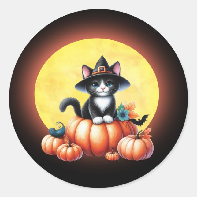 Cute Halloween Tuxedo Cat Stickers (Front)