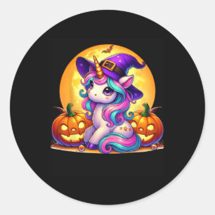 Cute Halloween Unicorn Witch Pumpkin Girls Women S Classic Round Sticker