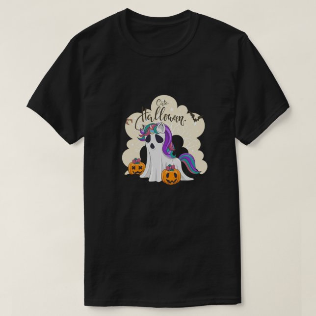 Cute Halloween unicorn with pumpkin  T-Shirt (Design Front)