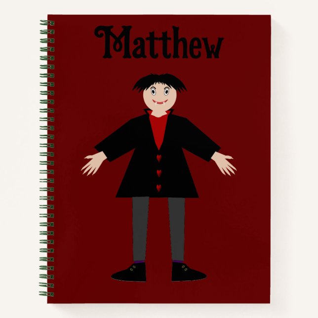 Cute Halloween Vampire Custom Name Notebook (Front)