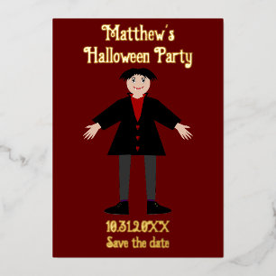 Cute Halloween Vampire Custom Save the Date Foil Holiday Card