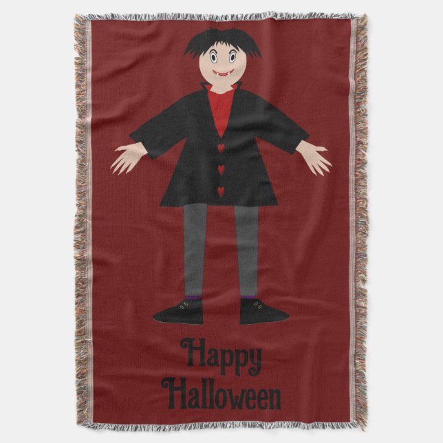 Cute Halloween Vampire Custom Throw Blanket (Front Vertical)