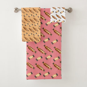 Cute Halloween watercolor candies Bath Towel Set