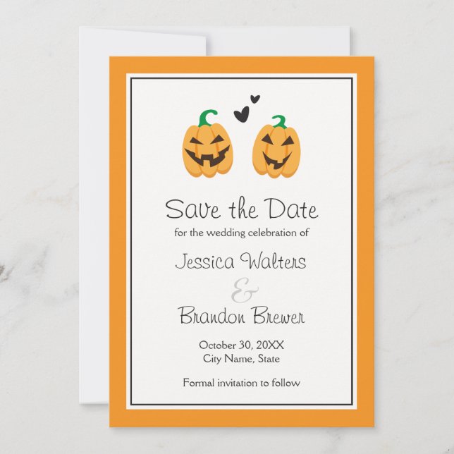 Cute Halloween wedding save the date announcement (Front)