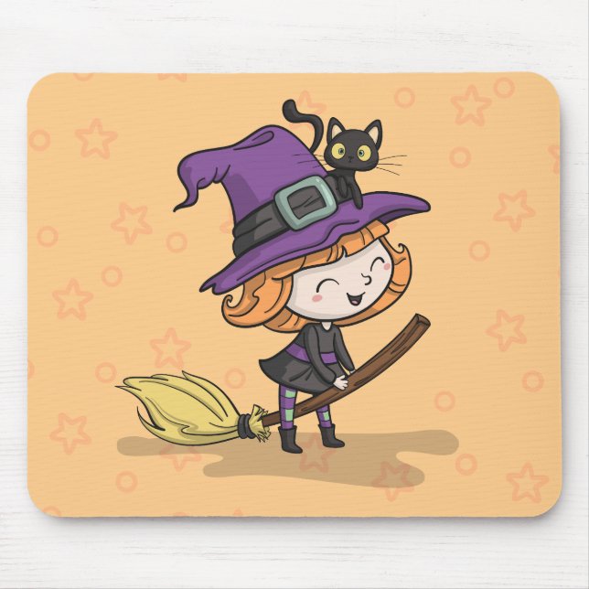 Cute Halloween Witch and Cat | Mousepad (Front)