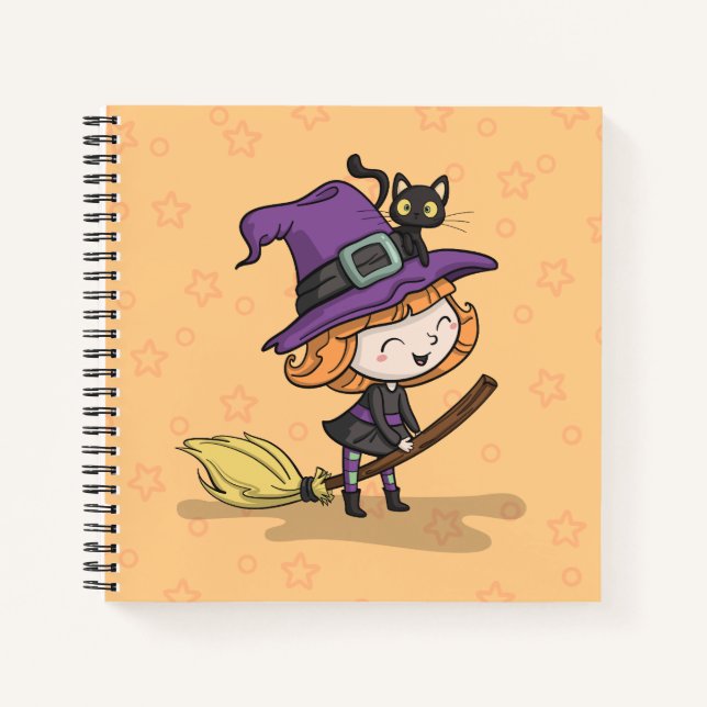 Cute Halloween Witch and Cat | Notebook (Front)