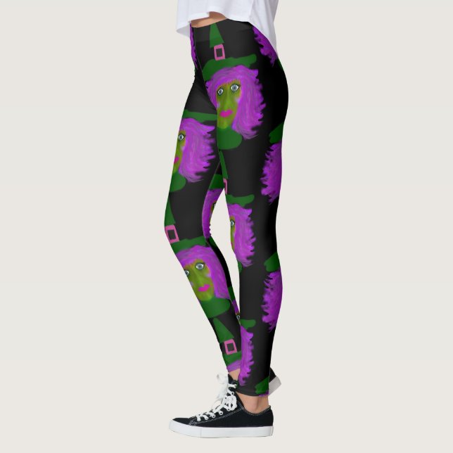 Cute Halloween Witch Black Leggings (Left)