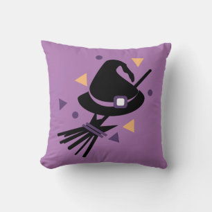 Cute Halloween Witch Broom Confetti Cushion