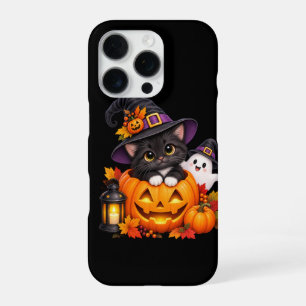Cute Halloween Witch Cat and Ghost Personalised To iPhone 16 Pro Case