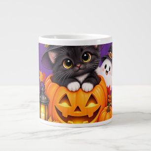 Cute Halloween Witch Cat and Ghost Personalised To Large Coffee Mug