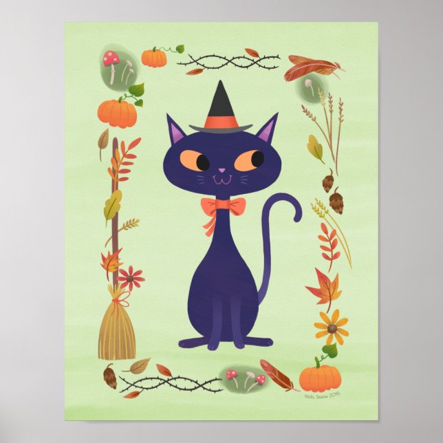 Cute Halloween Witch Cat Art Print (Front)