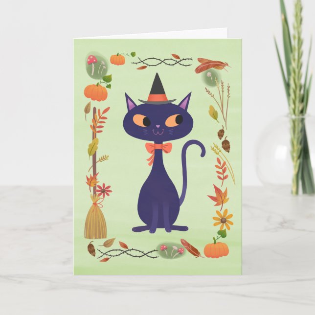 Cute Halloween Witch Cat Card (Front)