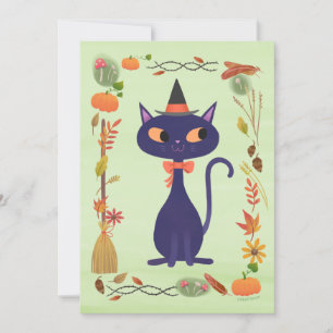 Cute Halloween Witch Cat DIY Blank Invitation