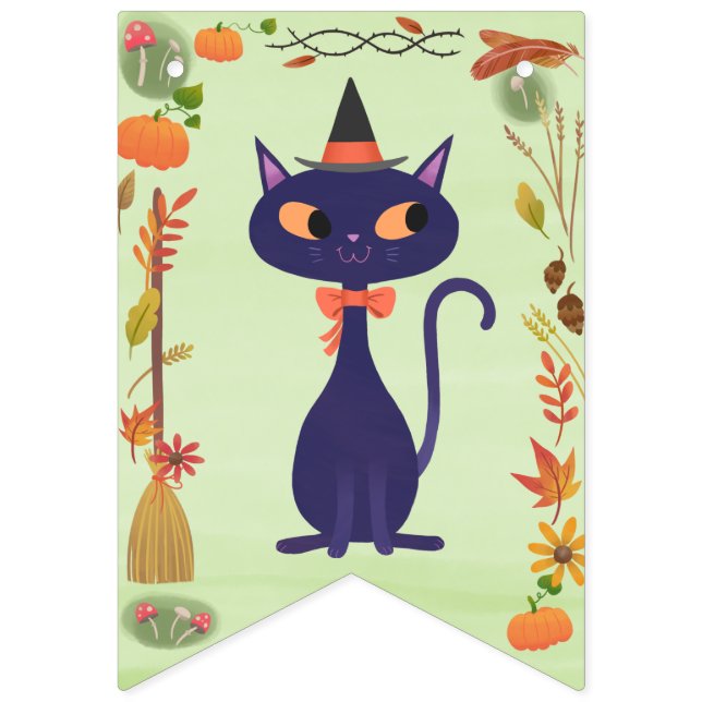 Cute Halloween Witch Cat Green Bunting (Second Flag)