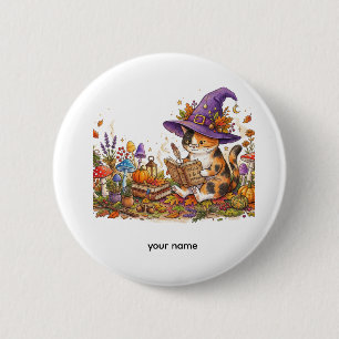 Cute Halloween Witch Cat Herbology Custom Jumbo To 6 Cm Round Badge