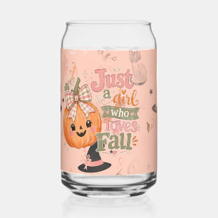 Cute Halloween Witch Cat Just A Girl Who Loves Fal Can Glass