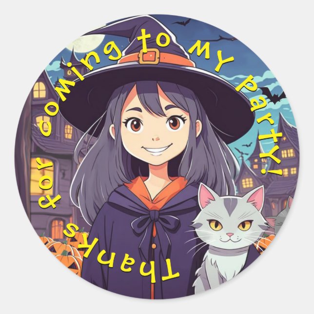 Cute Halloween Witch Classic Round Sticker (Front)
