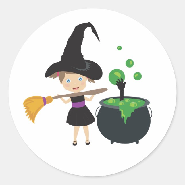 Cute Halloween Witch Classic Round Sticker (Front)