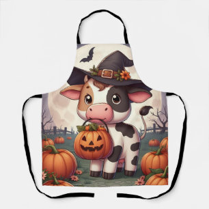 Cute Halloween witch cow Apron