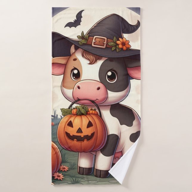 Cute Halloween witch cow Bath Towel (Bath Towel)