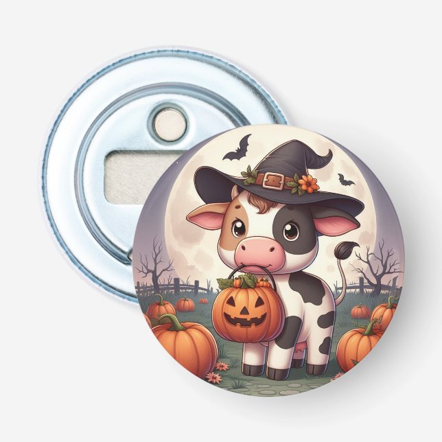 Cute Halloween witch cow Bottle Opener (Front)