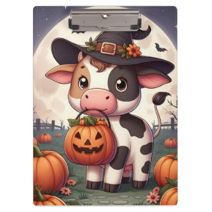 Cute Halloween witch cow Clipboard