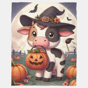 Cute Halloween witch cow Fleece Blanket