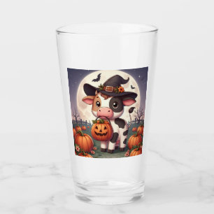 Cute Halloween witch cow Glass