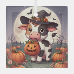 Cute Halloween witch cow Glass Tree Decoration