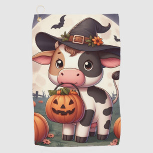 Cute Halloween witch cow Golf Towel