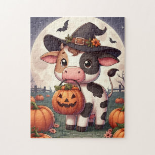 Cute Halloween witch cow Jigsaw Puzzle