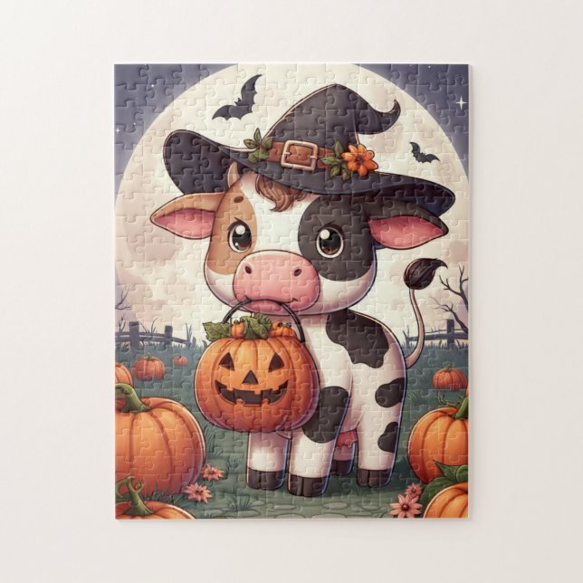 Cute Halloween witch cow Jigsaw Puzzle (Vertical)