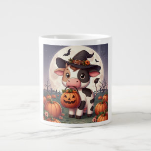 Cute Halloween witch cow Large Coffee Mug