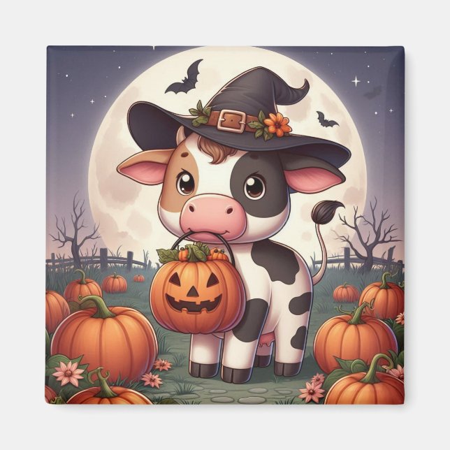 Cute Halloween witch cow Magnet (Front)