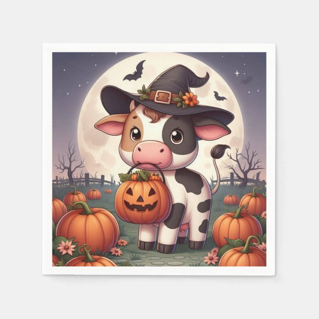 Cute Halloween witch cow Napkin (Front)