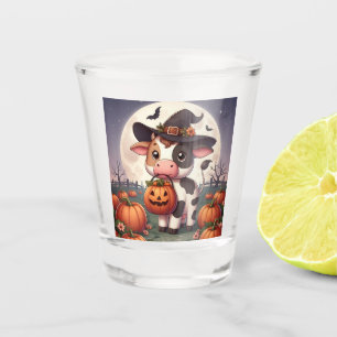 Cute Halloween witch cow Shot Glass