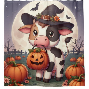 Cute Halloween witch cow Shower Curtain