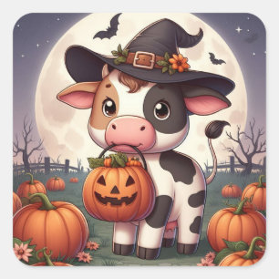Cute Halloween witch cow Square Sticker
