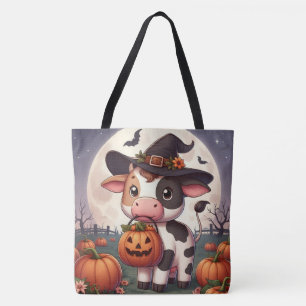 Cute Halloween witch cow Tote Bag