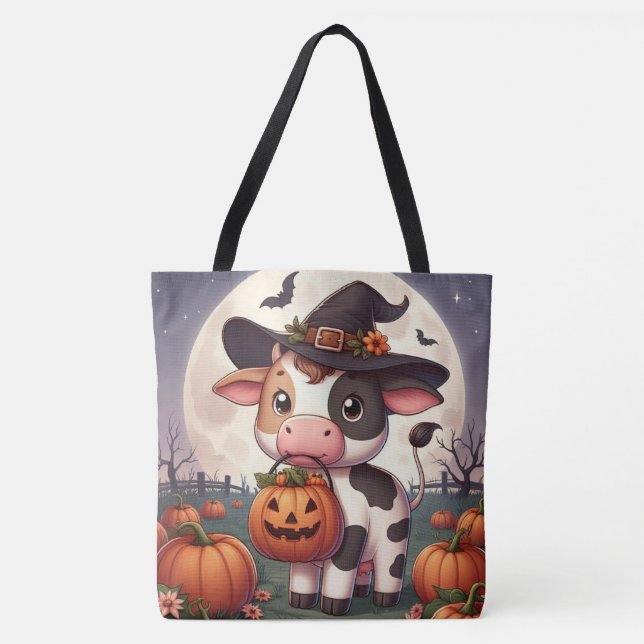 Cute Halloween witch cow Tote Bag (Front)