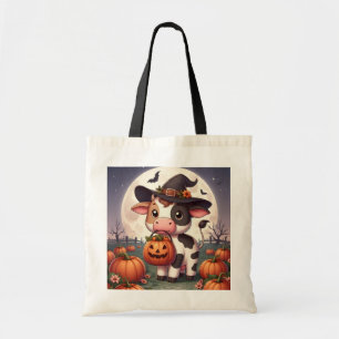 Cute Halloween witch cow Tote Bag