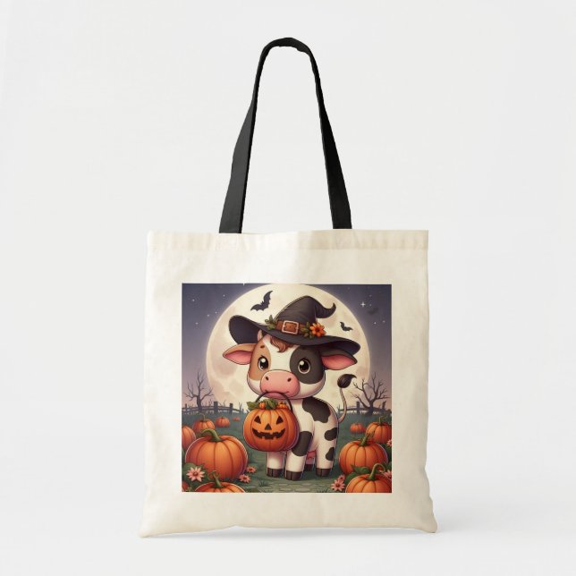 Cute Halloween witch cow Tote Bag (Front)
