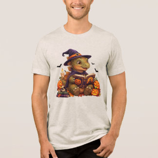 Cute Halloween Witch Dragon Reading Book Tri-Blend Shirt