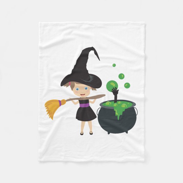 Cute Halloween Witch Fleece Blanket (Front)
