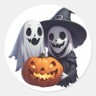Cute Halloween Witch Ghost Friends 🧙‍♀️ Classic Round Sticker