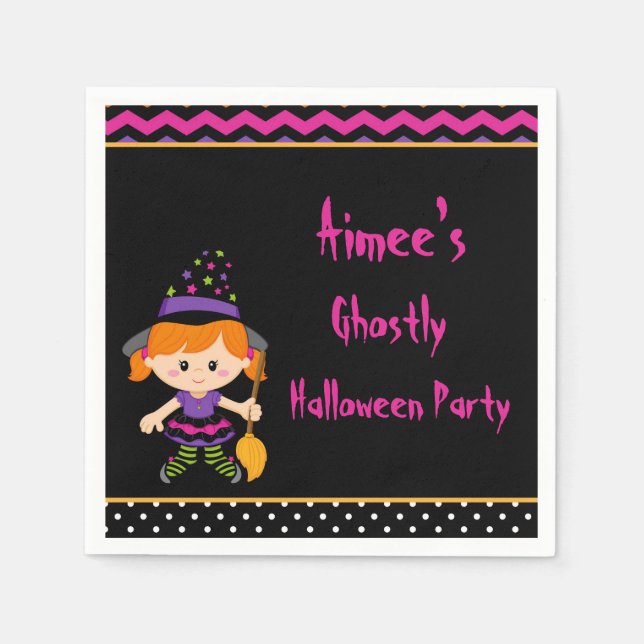 Cute Halloween Witch Girl Halloween Party Napkin (Front)