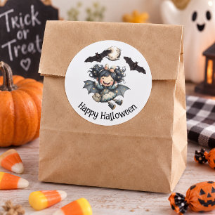 Cute Halloween Witch Girl with Bats and Moon Classic Round Sticker