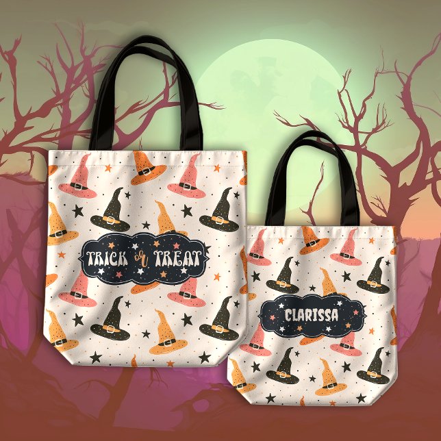 Cute Halloween Witch Hat Trick or Treat Tote Bag (Creator Uploaded)