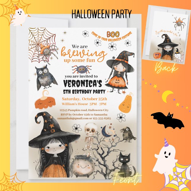Cute Halloween Witch Kids Party Invitation (Cute Witch Halloween Kids Party Invitation)